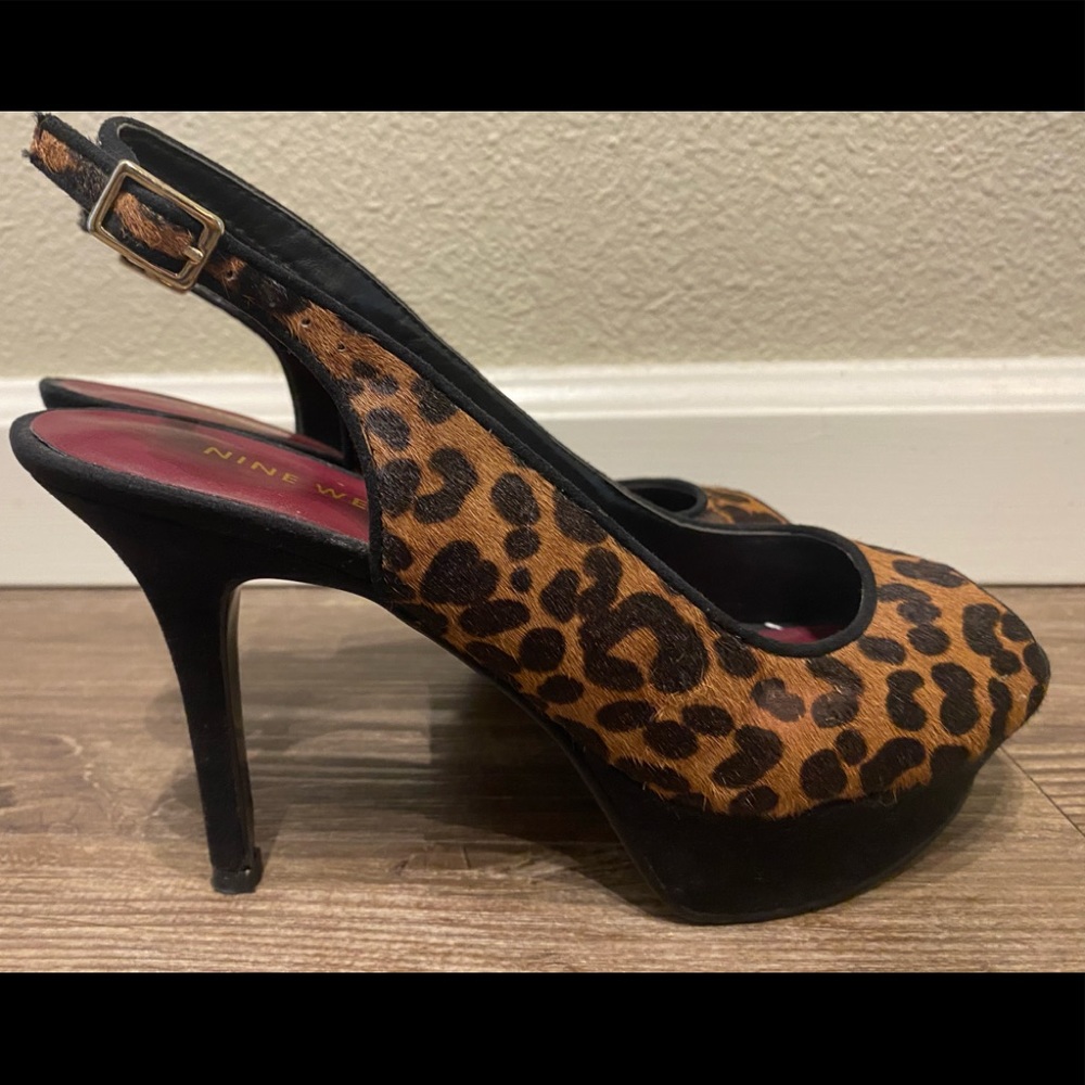 Nine West Women's Justsmile Slingback Pump Leopard platform high heel Sz 5.5